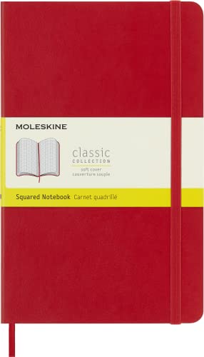 Moleskine Classic Squared Paper Notebook, Soft Cover and Elastic Closure Journal, Color Scarlet Red, Size Large 13 x 21 A5, 192 Pages