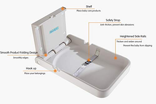 Modundry Wall-Mounted Baby Changing Station with Safety Straps White Granite 1