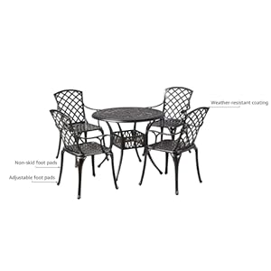 Yaheetech 5-Piece Outdoor Furniture Dining Set, All-Weather Cast Aluminum Conversation Set for Yard Garden Deck, Includes 4 Chairs and 1 Round Table with Umbrella Hole Yaheetech 5 Piece Outdoor Furniture Dining Set All Weather Cast Aluminum Conversation Set for Yard Garden Deck Includes 4 Chairs and 1 Round Table with Umbrella Hole