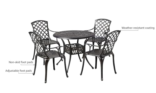 Yaheetech-5-Piece-Outdoor-Furniture-Dining-Set-All-Weather-Cast-Aluminum-Conversation-Set-for-Yard-Garden-Deck-Includes-4-Chairs-and-1-Round-Table-with-Umbrella-Hole Yaheetech 5 Piece Outdoor Furniture Dining Set All Weather Cast Aluminum Conversation Set for Yard Garden Deck Includes 4 Chairs and 1 Round Table with Umbrella Hole