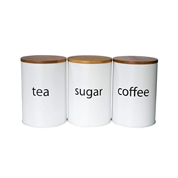   SOTECH-3Pcs-White-Metal-Canisters-Sugar-Coffee-Tea-Storage-Jars-for-Kitchen-Countertop-Round-with-Bamboo-Lid-Farmhouse-Country-Kitchen-Decor