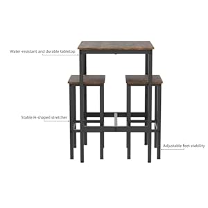 VASAGLE Bar Table and Chairs Set Square Bar Table with 2 Bar Stools Dining Pub Bar Table Set for 2 Space Saving for Kitchen Breakfast Living Room Party Room Rustic Brown and Ink Black