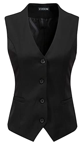 V VOCNI Women’s Fully Lined 4 Button V-Neck Economy Dressy Suit Vest Waistcoat