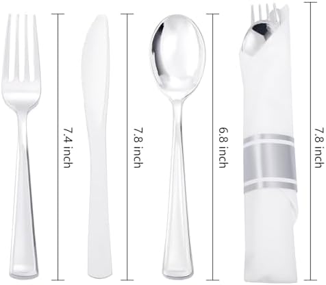 Liacere - 100-Piece Silver Plastic Silverware Set with Napkins