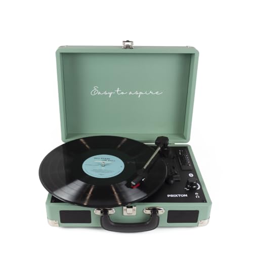 PRIXTON VC400 – Platine Vinyle Tourne-Disque Vintage, Lecteur de vinyles et de Musique Via Bluetooth et USB, 2 Haut-parleurs intégrés, Design Mallette, Couleur Vert - Les Beatles, Paul McCartney, John Lennon, RIngo Starr, George Harrison PRIXTON VC400 - Platine Vinyle Tourne-Disque Vintage, Lecteur de vinyles et de Musique Via Bluetooth et USB, 2 Haut-parleurs intégrés, Design Mallette, Couleur Vert