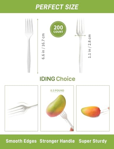 IDING Choice Compostable Forks 200 Count BPA Free Eco Friendly Heavyweight