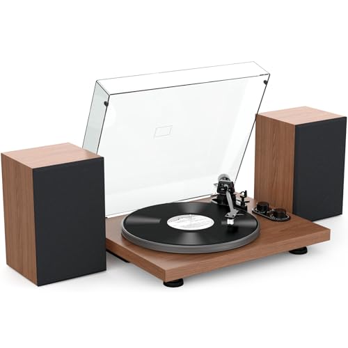Udreamer Platine Vinyle Système Hi-FI avec Enceintes d’étagère 40 W, lecteurs de Vinyle Bluetooth avec Plateau en Aluminium, entraînement par Courroie 2 Vitesses contrepoids réglable AT-3600L Marron - Les Beatles, Paul McCartney, John Lennon, RIngo Starr, George Harrison Udreamer Platine Vinyle Système Hi-FI avec Enceintes d'étagère 40 W, lecteurs de Vinyle Bluetooth avec Plateau en Aluminium, entraînement par Courroie 2 Vitesses contrepoids réglable AT-3600L Marron