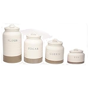 Youngs Inc Canister Sets for Kitchen Ceramic Kitchen Canisters for Countertop Stackable Containers for Flour Coffee Tea Sugar Container Set of 4
