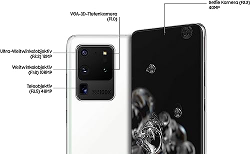 Samsung Galaxy S20 Ultra 5G Smartphone ohne Vertag, 108 MP Kamera, 6.9 Zoll Super AMOLED Didsplay, Hybrid SIM, Android 10 to 13 - Deutsche Version (128GB, White) – Bild 4
