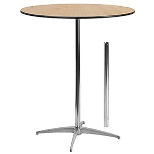 Flash Furniture Lars 36'' Round Wood Cocktail Table with 30'' and 42'' Columns, Adjustable Wood Bar Height Table for Events or Home Use, Natural Flash Furniture Lars 36 Round Wood Cocktail Table with 30 and 42 Columns Adjustable Wood Bar Height Table for Events or Home Use Natural
