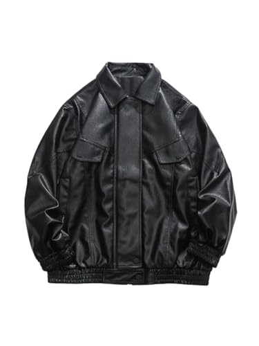 Aelfric Eden Womens Oversized Leather Jackets Mens Faux Leather Bomber Jacket 90s Vintage Biker Racing Moto Jackets