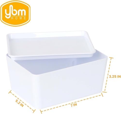 YBM HOME Plastic Storage Bin with Lid White Basket with Handle - 2140