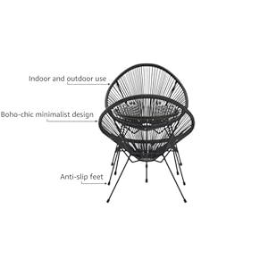 SONGMICS 3 Piece Outdoor Seating Acapulco Chair Modern Patio Furniture Set Glass Top Table and 2 Chairs Indoor and Outdoor Conversation Bistro Set Ink Black UGGF011B01