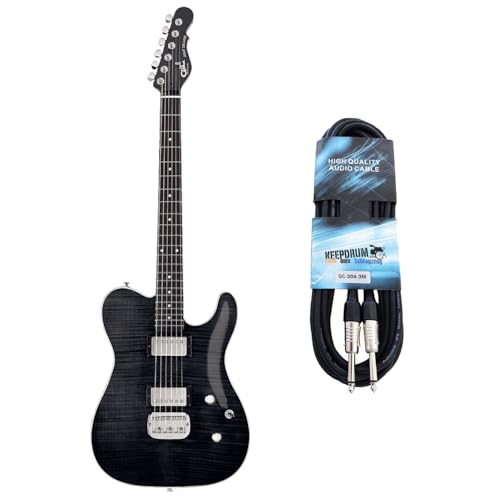 G&L Guitars ASAT Deluxe Tribute Guitare électrique Noir Translucide + câble jack Keepdrum - Les Beatles, Paul McCartney, John Lennon, RIngo Starr, George Harrison G&L Guitars ASAT Deluxe Tribute Guitare électrique Noir Translucide + câble jack Keepdrum