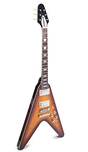Guitare électrique Flying V 6 cordes Version standard Chevalet trémolo classique en forme de V Touche en palissandre 2 micros humbuckers lourds, Cherry Burst (couleur ) - Les Beatles, Paul McCartney, John Lennon, RIngo Starr, George Harrison Guitare électrique Flying V 6 cordes Version standard Chevalet trémolo classique en forme de V Touche en palissandre 2 micros humbuckers lourds, Cherry Burst (couleur )