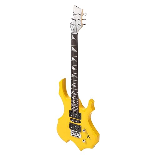 Fydun Guitare électrique 24 Frettes Kit de Débutant de Guitare électrique en Forme de Flamme Jaune avec Médiators Cordes Poignée Sangle Appliquée Famille - Les Beatles, Paul McCartney, John Lennon, RIngo Starr, George Harrison Fydun Guitare électrique 24 Frettes Kit de Débutant de Guitare électrique en Forme de Flamme Jaune avec Médiators Cordes Poignée Sangle Appliquée Famille
