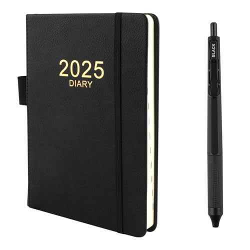 2025 Diary A5 Page a Day, 400 Pages Soft Cover Diary 2025 with Pen, A5 Week to View from Jan to Dec, Daily Planner for School Academic Diary