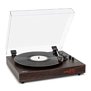 auna TT-Classic Chrono Tourne-disque vinyle avec housse anti-poussière et platine Bluetooth 33/45/78 tr/min Marron - Les Beatles, Paul McCartney, John Lennon, RIngo Starr, George Harrison