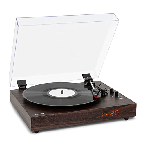 auna TT-Classic Chrono Tourne-disque vinyle avec housse anti-poussière et platine Bluetooth 33/45/78 tr/min Marron - Les Beatles, Paul McCartney, John Lennon, RIngo Starr, George Harrison auna TT-Classic Chrono Tourne-disque vinyle avec housse anti-poussière et platine Bluetooth 33/45/78 tr/min Marron