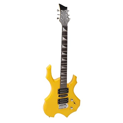 Guitare électrique Jaune 24 Frettes en Forme de Flamme, Kit pour Débutant avec Cordes et Sangle de Poignée - Les Beatles, Paul McCartney, John Lennon, RIngo Starr, George Harrison Guitare électrique Jaune 24 Frettes en Forme de Flamme, Kit pour Débutant avec Cordes et Sangle de Poignée