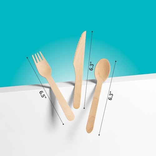 Eco-Friendly Disposable Wooden Cutlery Set 300 Pieces Reusable Compostable Kitchen Essentials