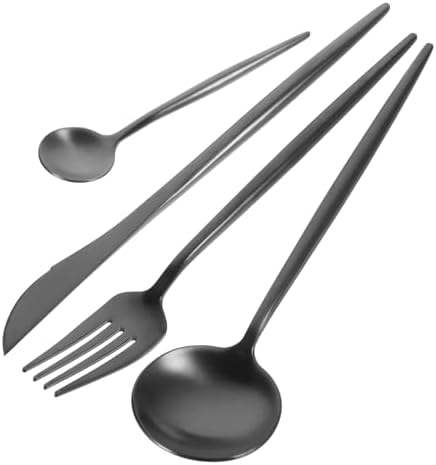 Stainless Steel Serving Set - Black Forks Spoons