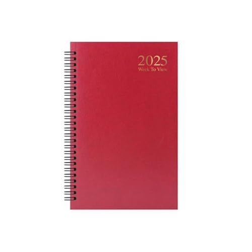 Week to View 2025 A5 Diary Wiro Diaries, A5 2025 WTV, Spiral Fashion Week To View Diary Spiral Bound (Red)