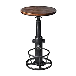 LOKKHAN Industrial Bar Table 386 484 Height Adjustable Swivel Round Wood Tabletop 237 Dia Kitchen Dining Office Coffee Bistro Pub Table