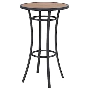 Outdoor Bar Height Bistro Table 40 Inch Patio Bar Table Bistro Dining Table Pub Table with Wooden Like Table Top Metal Frame