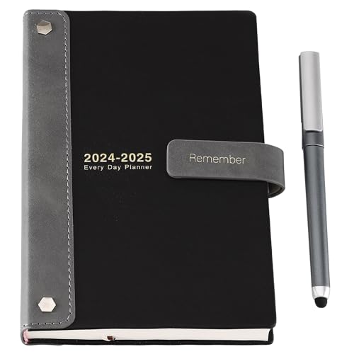 Mlgtoyo Academic Diary 2024 2025,Agenda 24 25 Diary A5 Page a Day,Hardcover Organiser Mid Year Diary July2024-June 2025,Month Weekly Planner with Pen,Stickers,Inner Pocket (Black 2024 7-2025 6, A5)