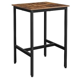 VASAGLE Bar Table Small Kitchen Dining Table High Top Pub Table Height Cocktail Table for Living Room Party Sturdy Metal Frame 236 x 236 x 362 Inches for Narrow Spaces Rustic Brown and Black