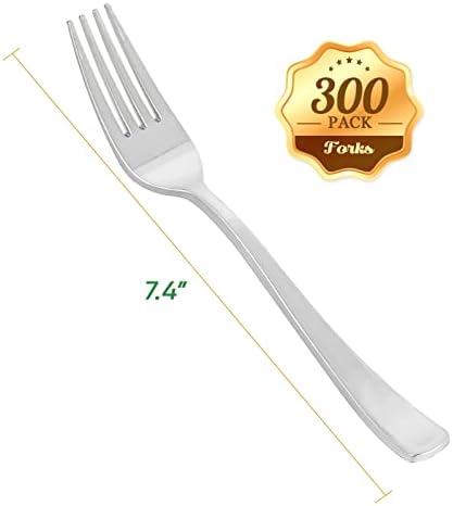 Premium 300-Pack Disposable Silver Plastic Forks