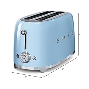 Smeg TSF02PBUS 50's Retro Style Aesthetic 4 Slice Toaster, Pastel Blue Smeg TSF02PBUS 50s Retro Style Aesthetic 4 Slice Toaster Pastel Blue