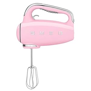 Smeg pink 50s retro style electric hand mixer with set of dough hooks set of beaters and set of whisks  urban country home decor