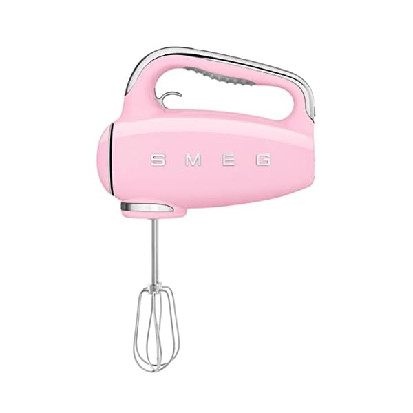 Smeg pink 50s retro style electric hand mixer with set of dough hooks set of beaters and set of whisks  urban country home decor