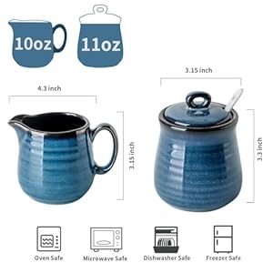 Glowworm Porcelain Sugar and Creamer Set 11 Ounce Sugar Container 10 Ounce Cream Pitcher Farmhouse Coffee Sets for Serving Dishwasher Safe Blue
