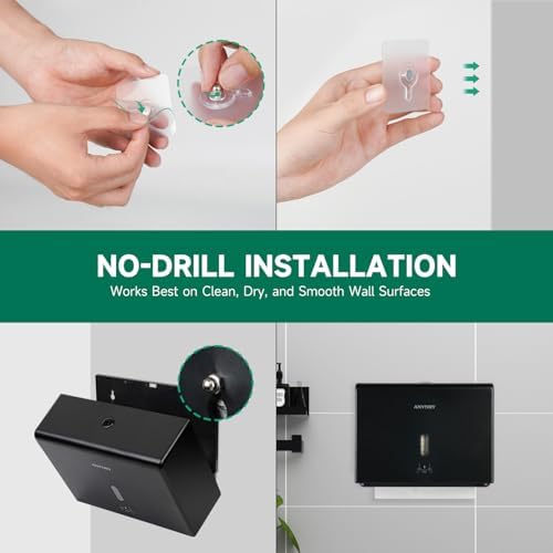 AnyDry Tri-Fold Towel Dispenser - Wall-Mounted 200 Sheets 10x31 Maximum Capacity Black