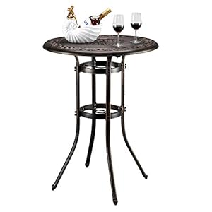 VINGLI Outdoor Bar Table Cast Aluminum Bar Height Patio Table with Umbrella Hole Patio Dining Table Tall Outdoor Table Bistro Table Outdoor Furniture Garden Table 32 Dia x 41 H Bronze