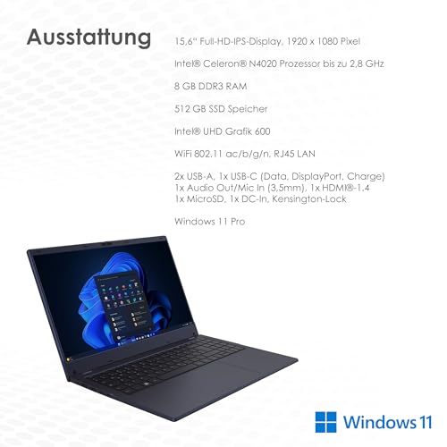 VALE V15A-N4020-8512D Notebook | 15,6" Full-HD IPS | Intel® Celeron™ N4020 Prozessor | 8 GB RAM | 512 GB SSD | Windows 11 Pro (N4020 + 8 + 512) – Bild 3