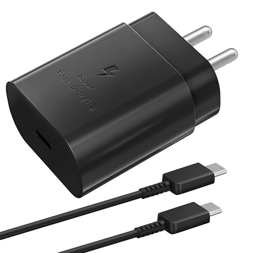 Image of Samsung 25W USB C Port Charger with Cable, Type-C Super Fast Android Phone Wall Charging Compatible with Samsung Galaxy M35 /A15 /M15 /F15 /A55 /M55 /F55 /M14 /A34 /M34 /F34 /S23 fe, 25 w Charge Adaptor, Black