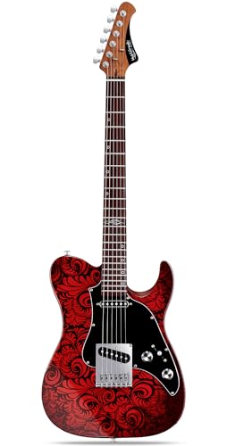 WestCreek Guitars TT-20 Guitare Électrique, Solid Body Electric Guitar, Frettes à Bouts Arrondis, Sillet En Os, Touche en Palissandre, Corps En Acajou, 22 frettes (Rouge) - Les Beatles, Paul McCartney, John Lennon, RIngo Starr, George Harrison WestCreek Guitars TT-20 Guitare Électrique, Solid Body Electric Guitar, Frettes à Bouts Arrondis, Sillet En Os, Touche en Palissandre, Corps En Acajou, 22 frettes (Rouge)
