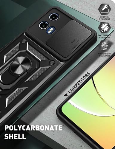 BEEJTUNY Handyhülle für Motorola Moto G24/G04/Moto E14, Hülle Stoßfeste Bumper mit Objektiv Cover, Schutzhülle mit 360°Ringständer. Cover Case mit Magnetisch Ring. Roségold – Bild 8