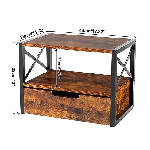 IBUYKE 2 Tier Desktop-Drucker Stand, Mehrzweck-Schreibtisch-Organisator, hölzerne Drucker Stand mit Schublade Lagerung für Ordner, Bücher, für Faxgerät, Scanner, Home Office, Rustic Brown TLJ006H – Bild 4
