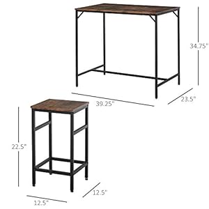 HOMCOM 5 Piece Industrial Dining Table Set Bar Table 4 Stools Set Space Saving for Pub Kitchen BlackBrown