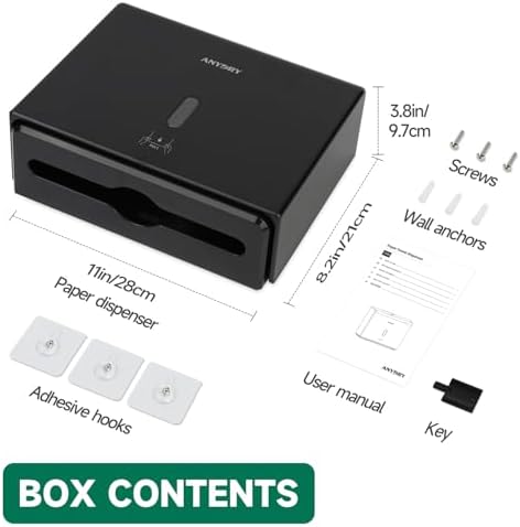 AnyDry Tri-Fold Towel Dispenser - Wall-Mounted 200 Sheets 10x31 Maximum Capacity Black