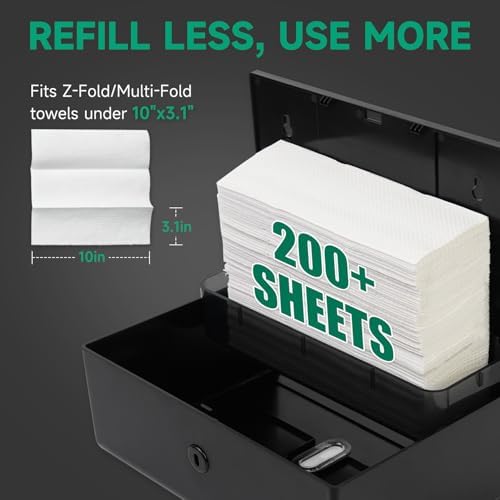 AnyDry Tri-Fold Towel Dispenser - Wall-Mounted 200 Sheets 10x31 Maximum Capacity Black