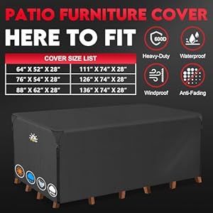 Patio Furniture Cover Rectangle 600D Outdoor Table Cover Waterproof Heavy Duty Lawn Furniture Set Covers for Outside Rectangular Dining Table and Chairs Seating Combo 88 x 62 x 28 Inch