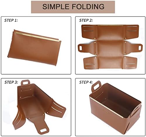 XINSHUN Foldable Faux Leather Storage Basket with Handles
