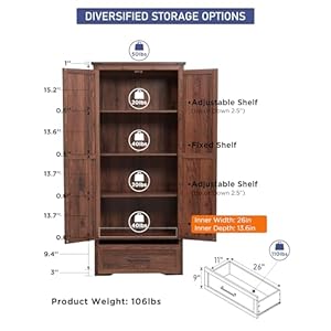 JXQTLINGMU Farmhouse Kitchen Pantry Cabinet - 72" Tall Wood Kitchen Storage Cabinets with Adjustable Shelves & 2 Barn Doors & Drawer, Versatile Storage for Dining Room, Bathroom, Rustic Brown JXQTLINGMU Farmhouse Kitchen Pantry Cabinet 72 Tall Wood Kitchen Storage Cabinets with Adjustable Shelves 2 Barn Doors Drawer Versatile Storage for Dining Room Bathroom Rustic Brown