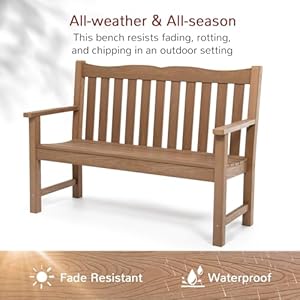 Stoog HIPS Outdoor Patio Dining Set, 4-Piece All-Weather Garden Bench, Chairs and Table Set, Patio Dining Set for Backyard, Lawn, Deck and Porch, Teak Stoog HIPS Outdoor Patio Dining Set 4 Piece All Weather Garden Bench Chairs and Table Set Patio Dining Set for Backyard Lawn Deck and Porch Teak